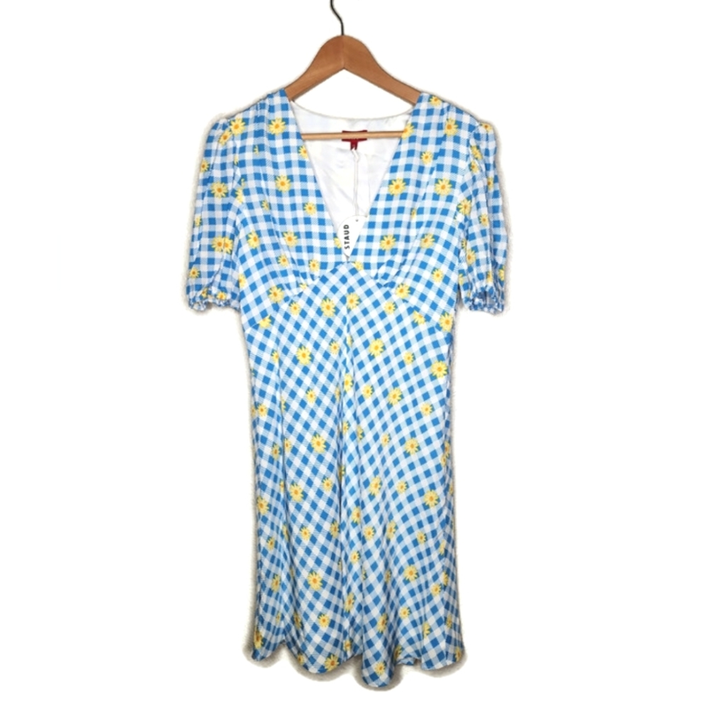 STAUD Milla Mini Dress in Gingham Daisy Plaid Size 12 New With Tags - Picture 3 of 8